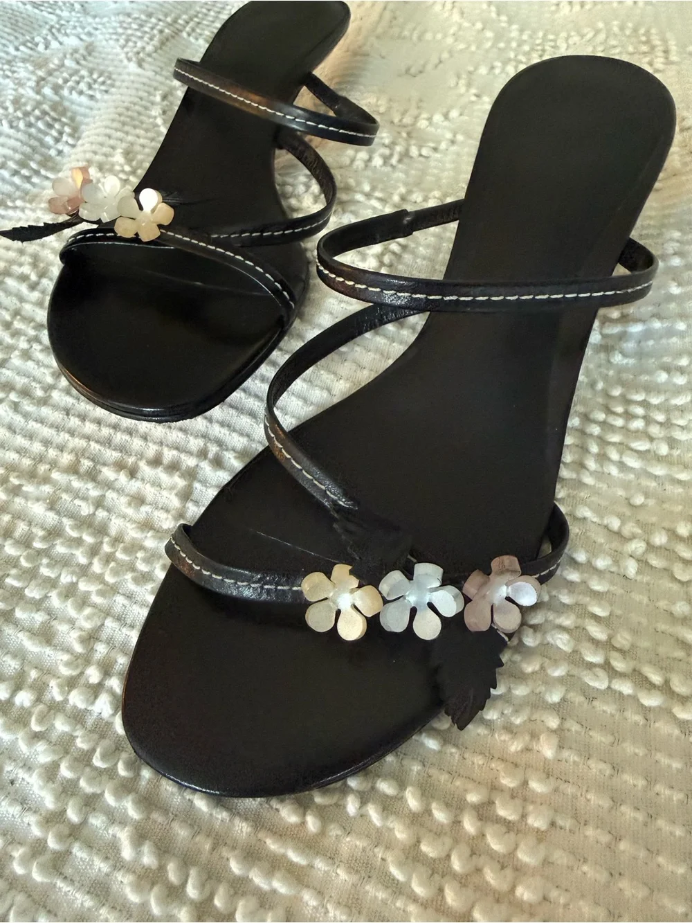 Black Flower Accent Kitten Heel Sandal - Picture 5 of 5